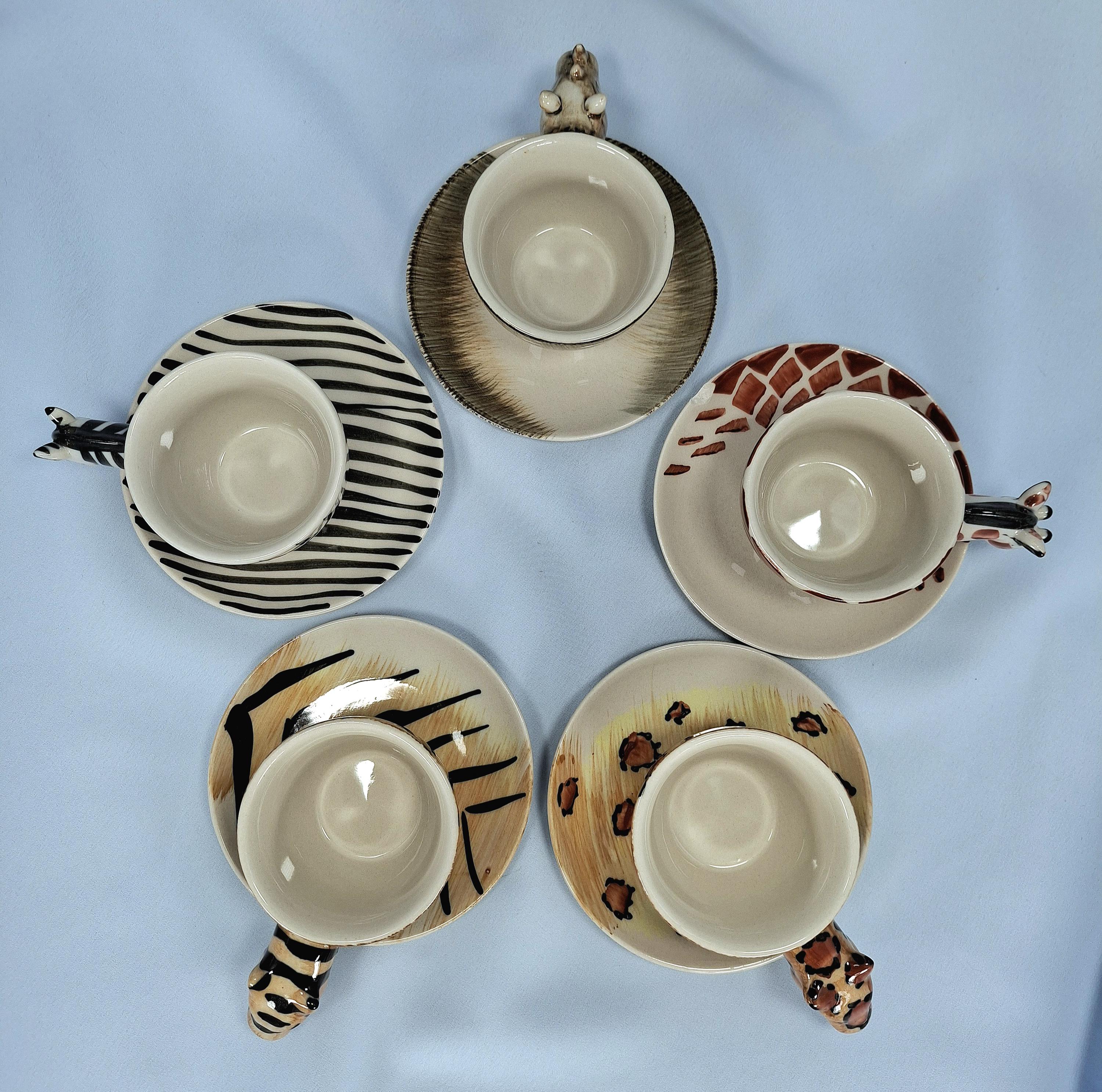 Vintage Expresso Coffee Cup and Saucer, Italy, Wildlife Safari- Zebra, Tiger, Rhino, Leopard, Giraffe — image 2