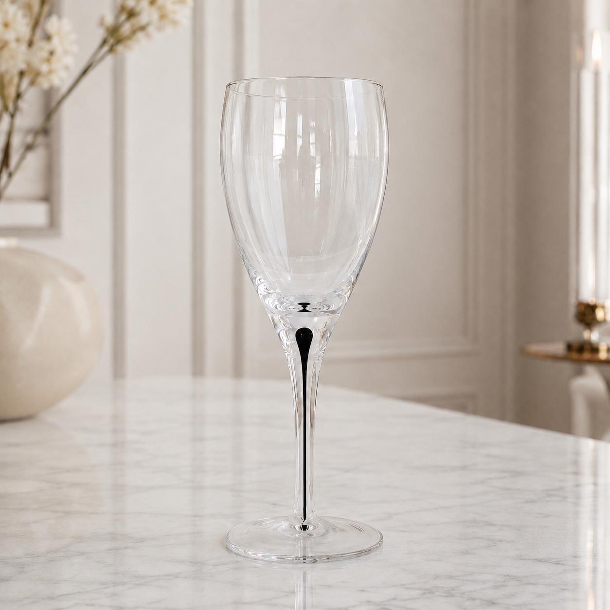 Orrefors Metropol Style Wine Glass, Clear Crystal Black Drop Stem, Scandinavian Modern Stemware — image 2