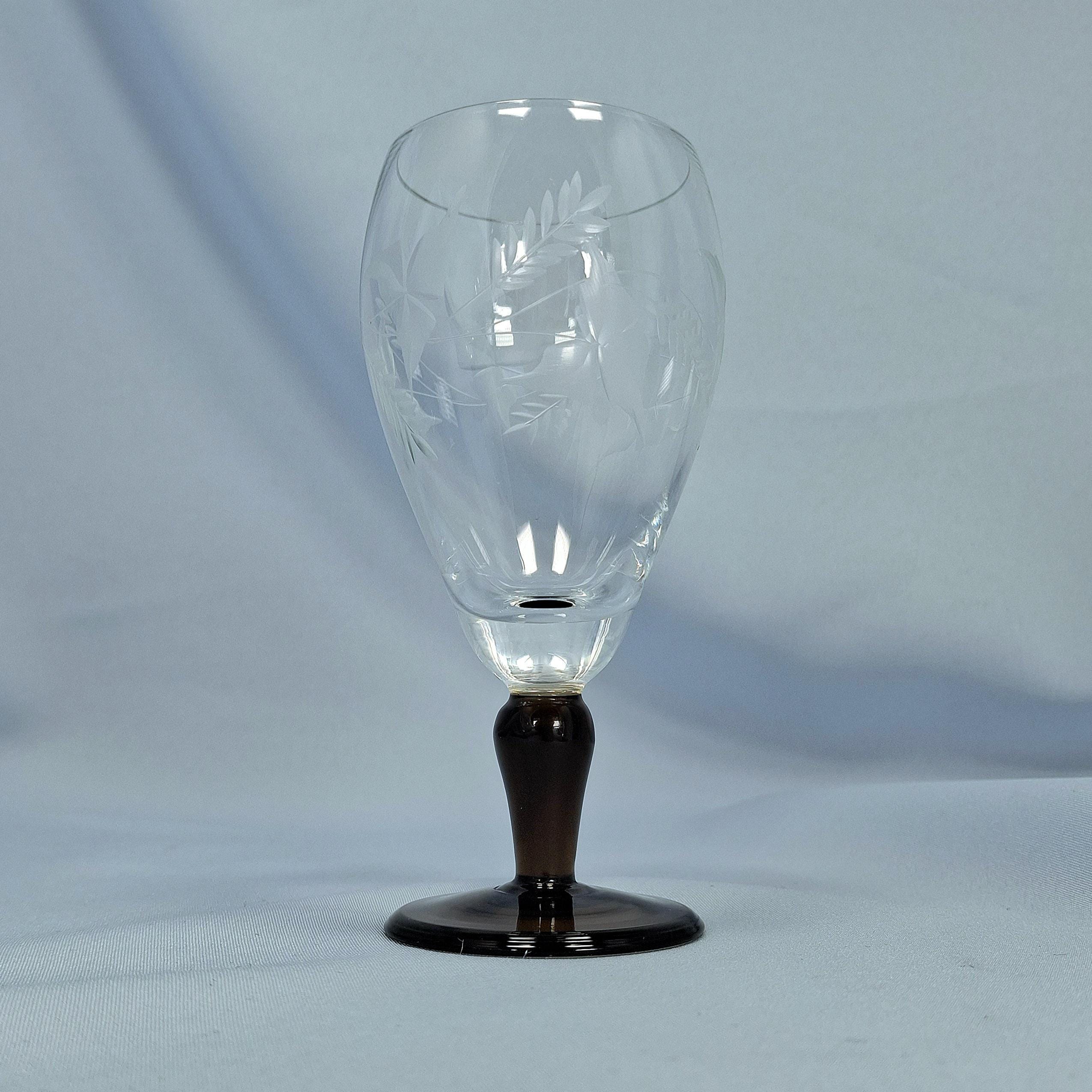 Vintage Etched Cordial Glass, Colored Stem Liqueur Glass, Roemer Style (Set of 3) — image 3
