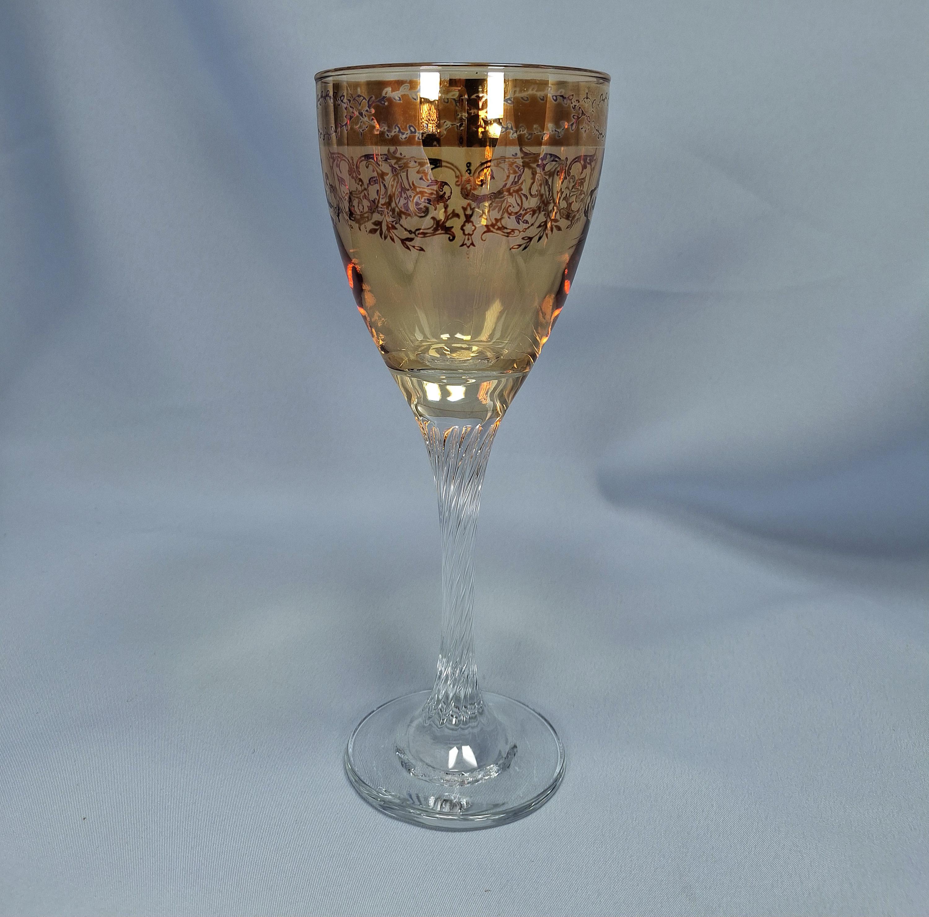Set of 6 Umber Wine Glasses, Gold Trim, Twisted Stem Barware, Elegant Vintage Barware — image 10