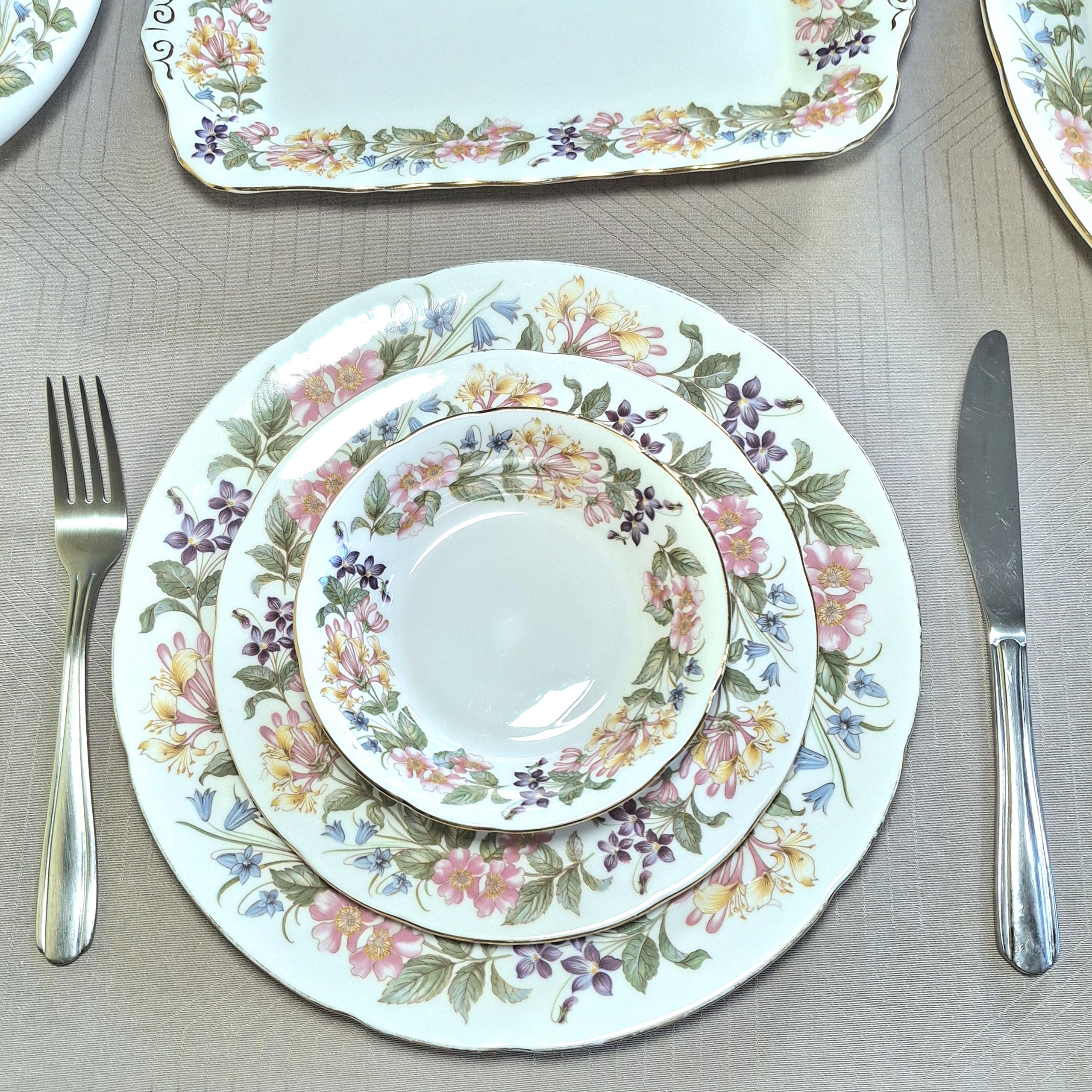 Vintage Paragon Bone China Plate Set: Country Lane Honeysuckle Design — image 2