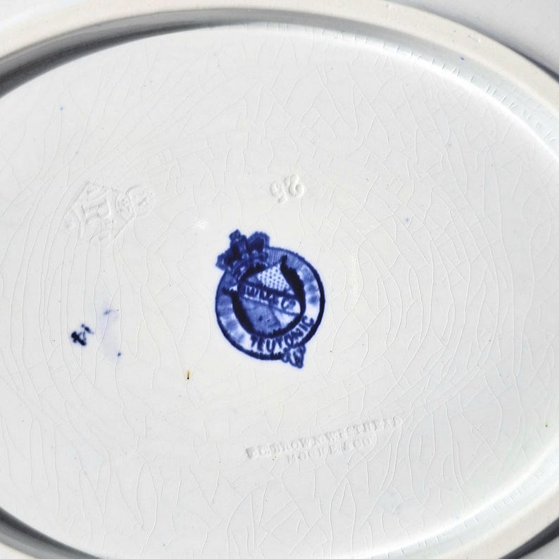 May include: A white oval ceramic plate with a blue and white logo in the center. The logo reads "Wild-Up Teutonic" and is surrounded by a circle. The plate also has a blue and white pattern around the edge.
