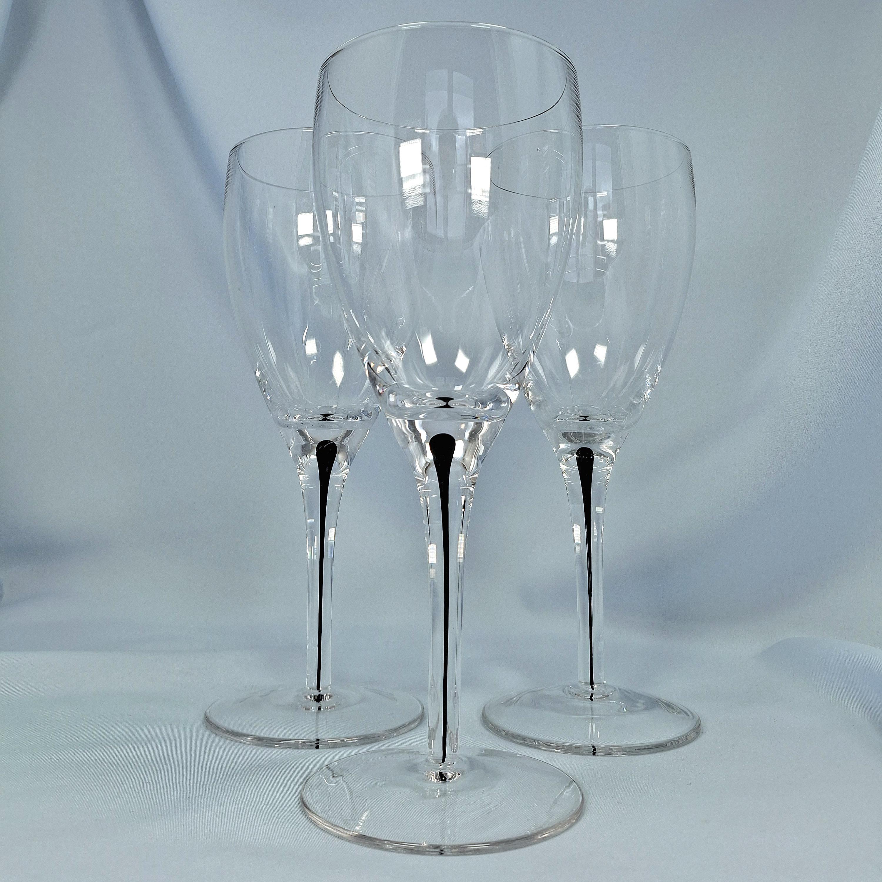 Orrefors Metropol Style Wine Glass, Clear Crystal Black Drop Stem, Scandinavian Modern Stemware — image 8