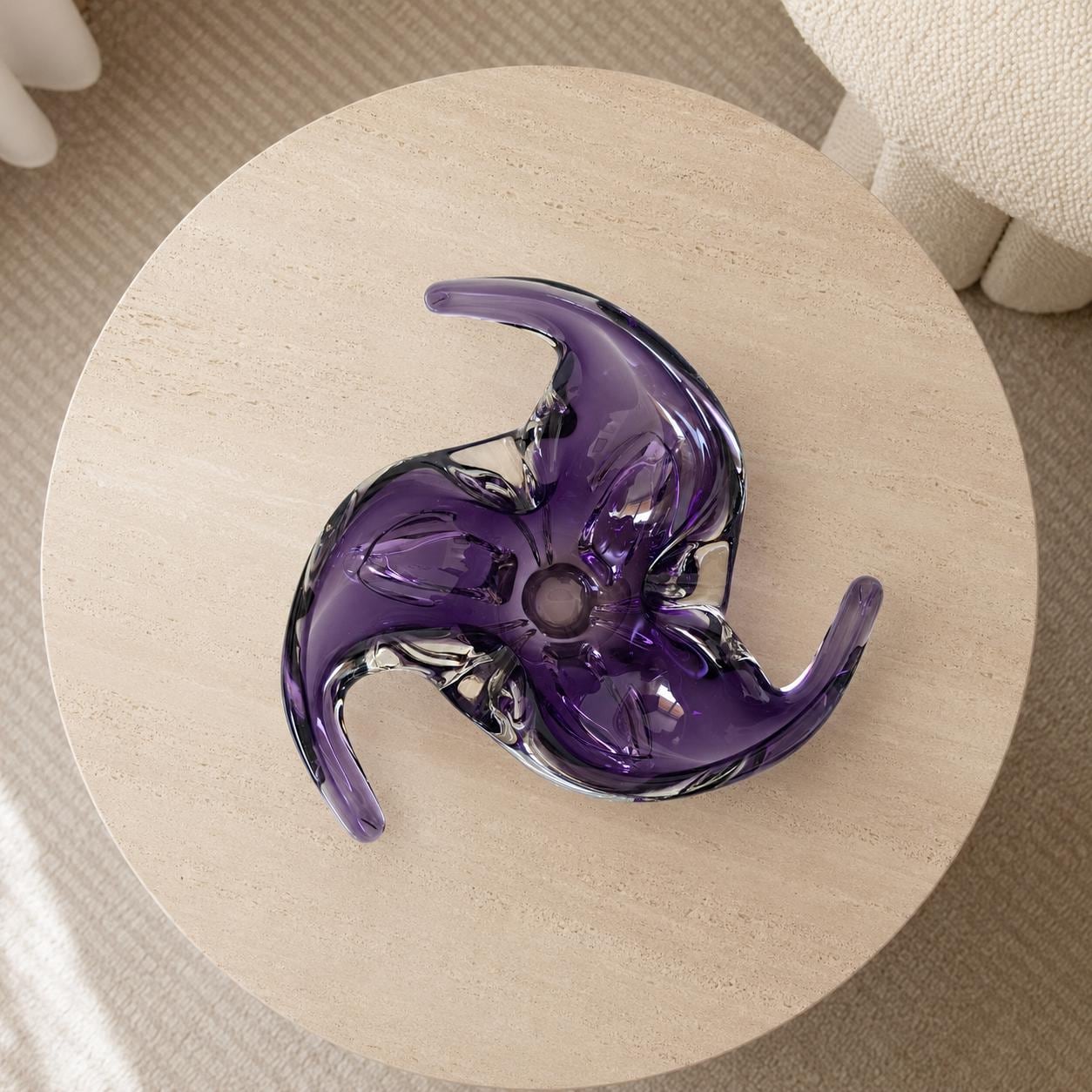 Vintage Amethyst Purple Freeform Art Glass Centerpiece Bowl, European Hand-Blown Sculptural Glass — image 2