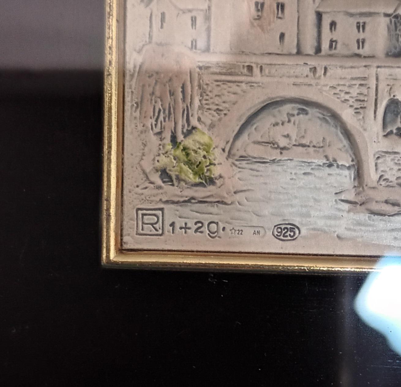 Vintage Sterling Silver Italy Painting: Framed Wall Art, Hand-Painted — image 2