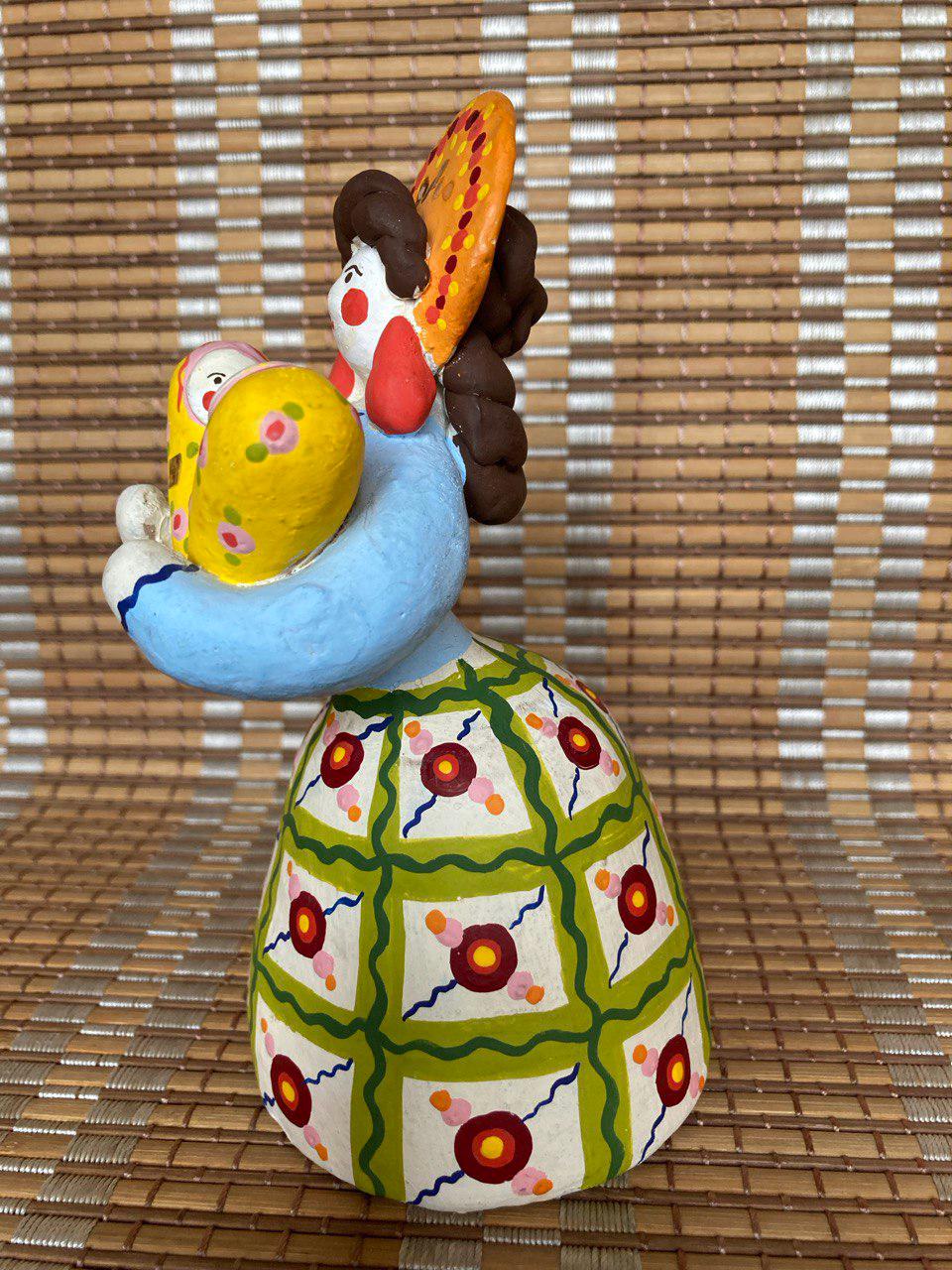 Hand Painted Dymkovo Clay Figurine – Nursemaid with Two Infants — image 4