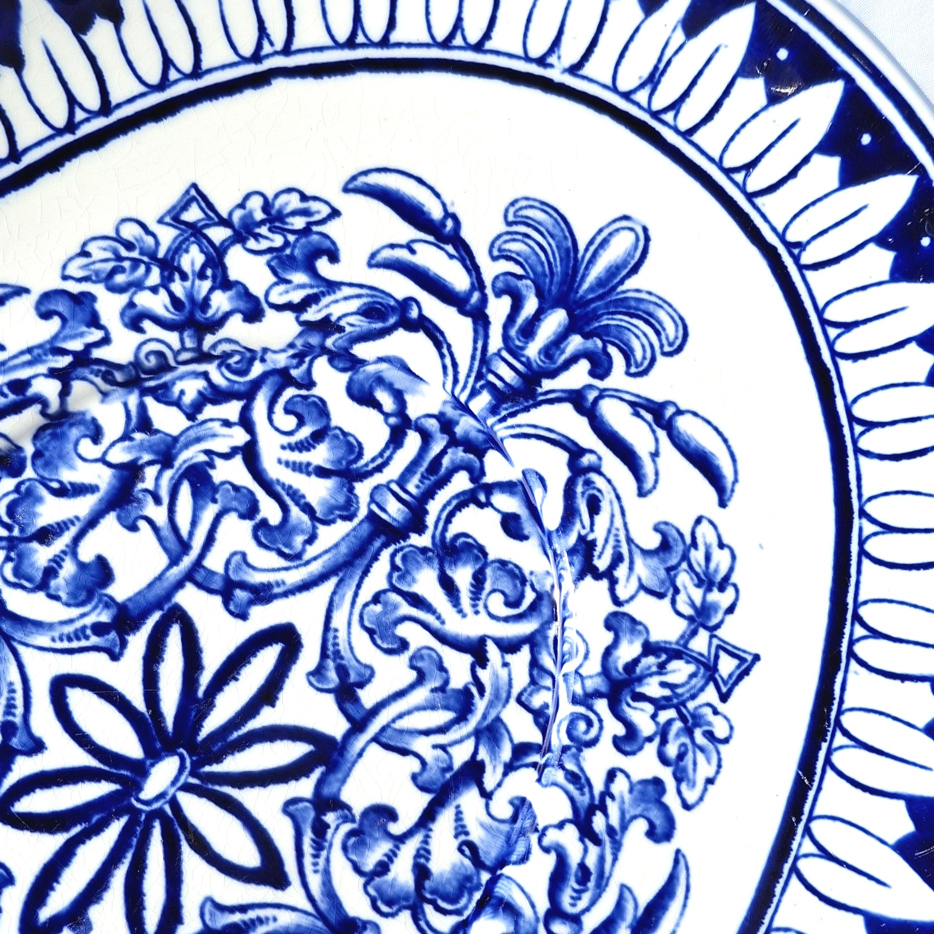 Antique Flow Blue Transferware Platter: Brown Westhead Moore 'Teutonic' Pattern — image 3