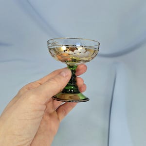 Vintage E & A Böckling Dessert Glasses Set of 2 Green Stem Gold Lustre Floral Coupe Cups image 12