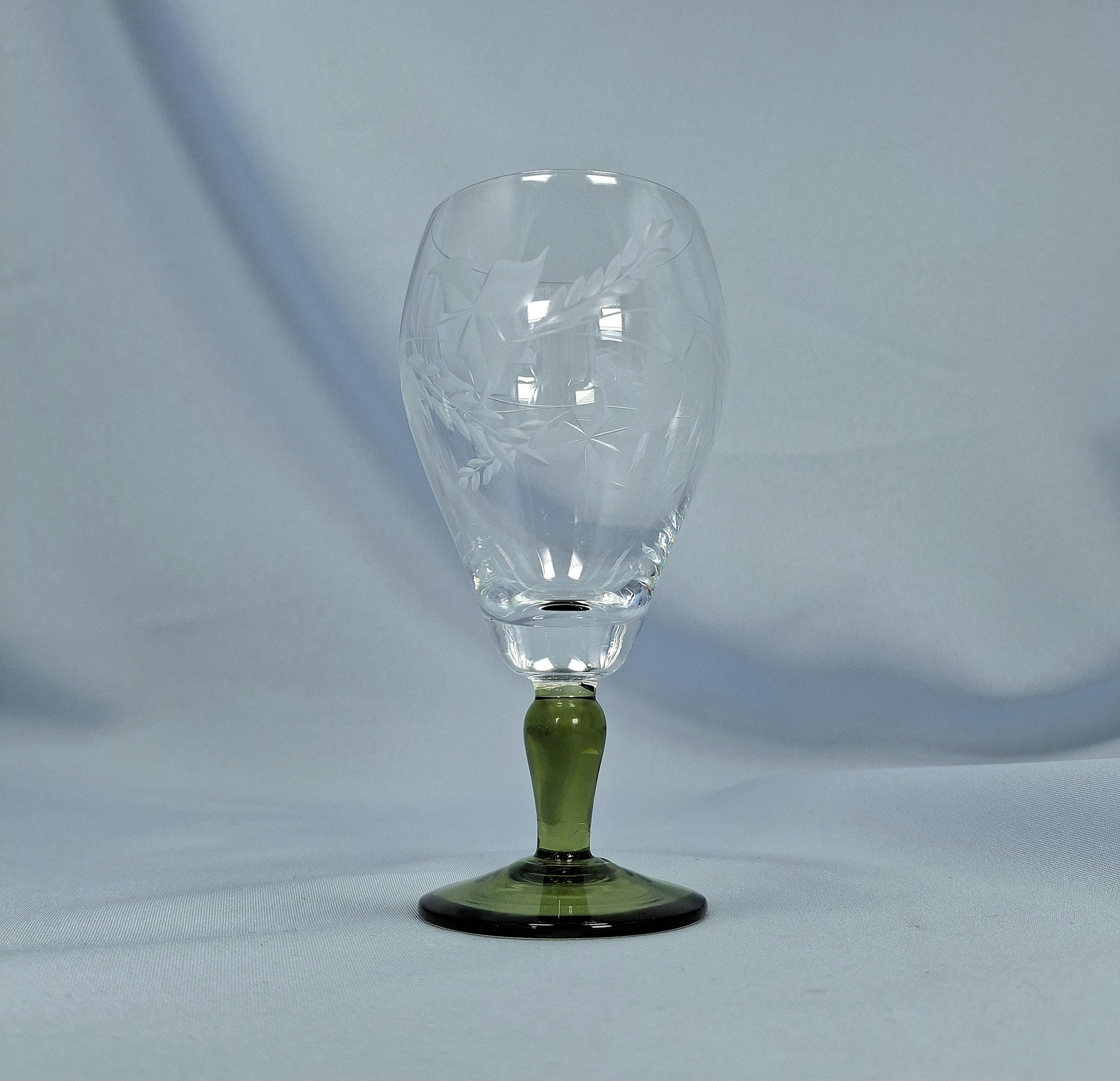 Vintage Etched Cordial Glass, Colored Stem Liqueur Glass, Roemer Style (Set of 3) — image 4