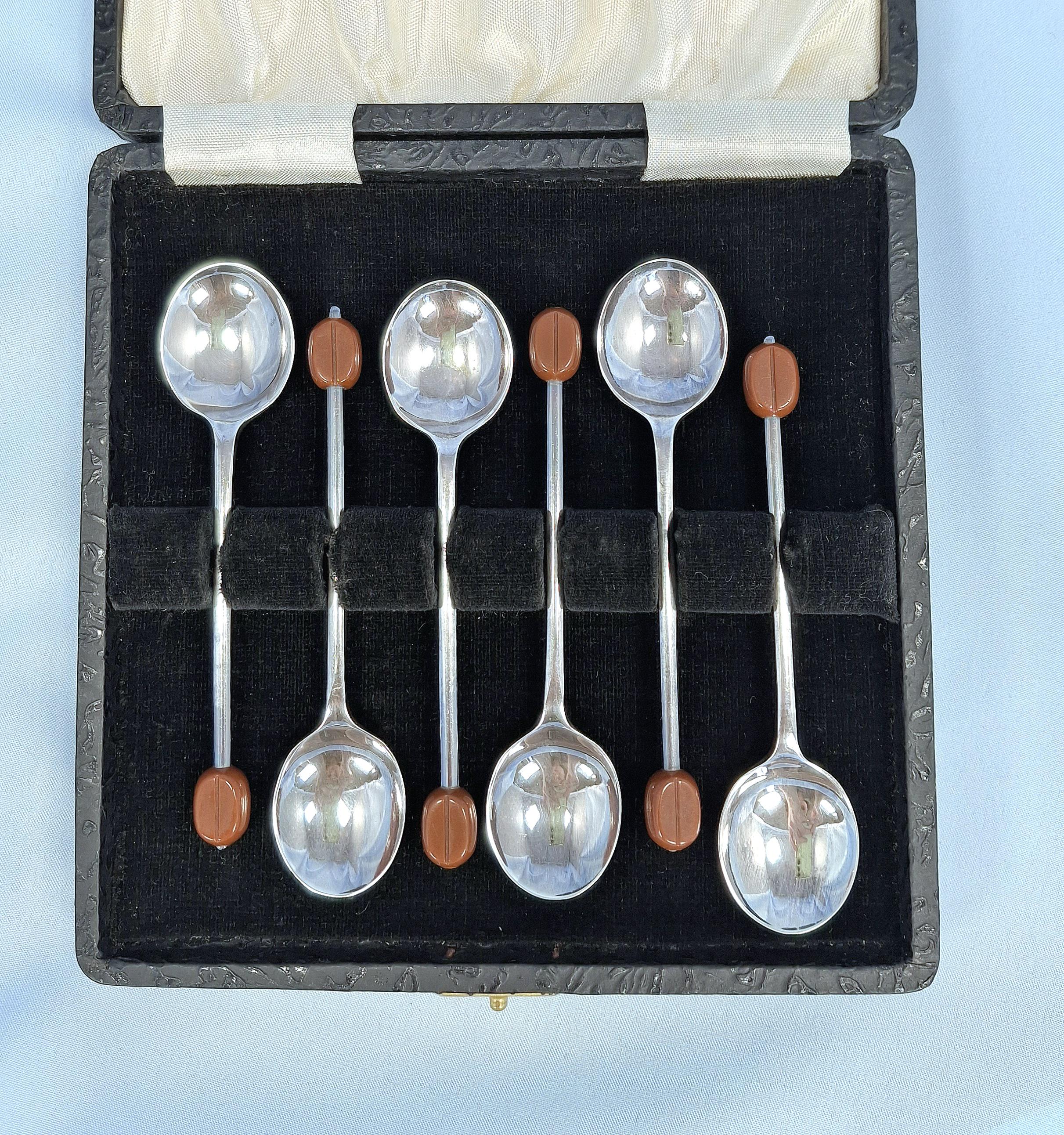 Vintage Set Of 6 Silver Plated Coffee Spoons In Original Box. Art Deco — image 5