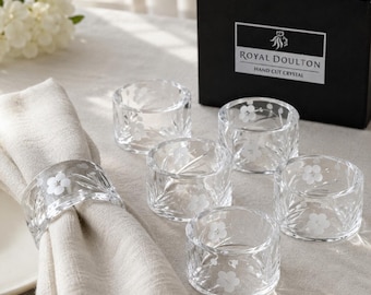Royal Doulton Chelsea Crystal Napkin Rings, Boxed Set of 6
