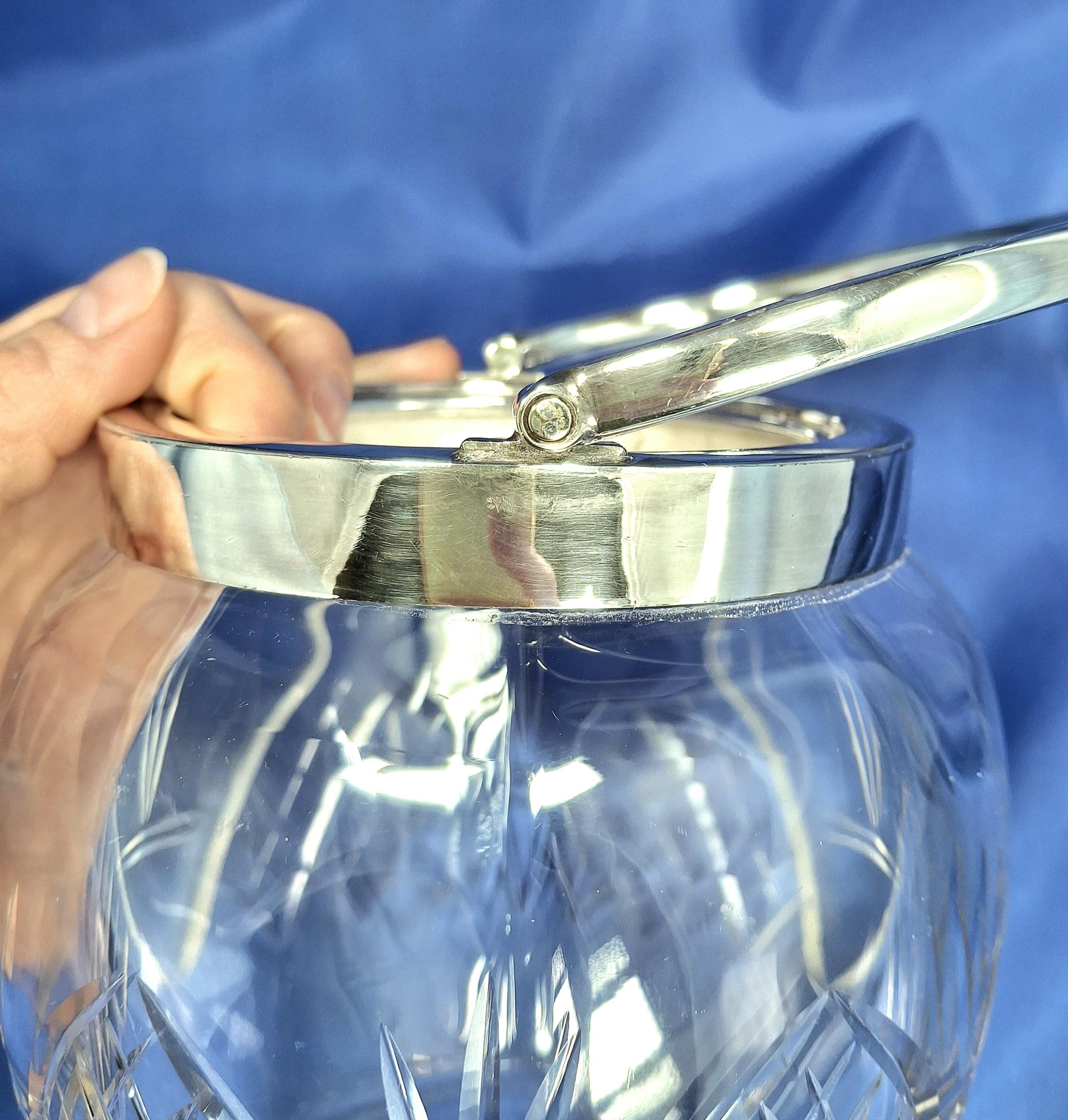 アンティークカットガラスビスケットバレル：銀メッキ蓋、英国製