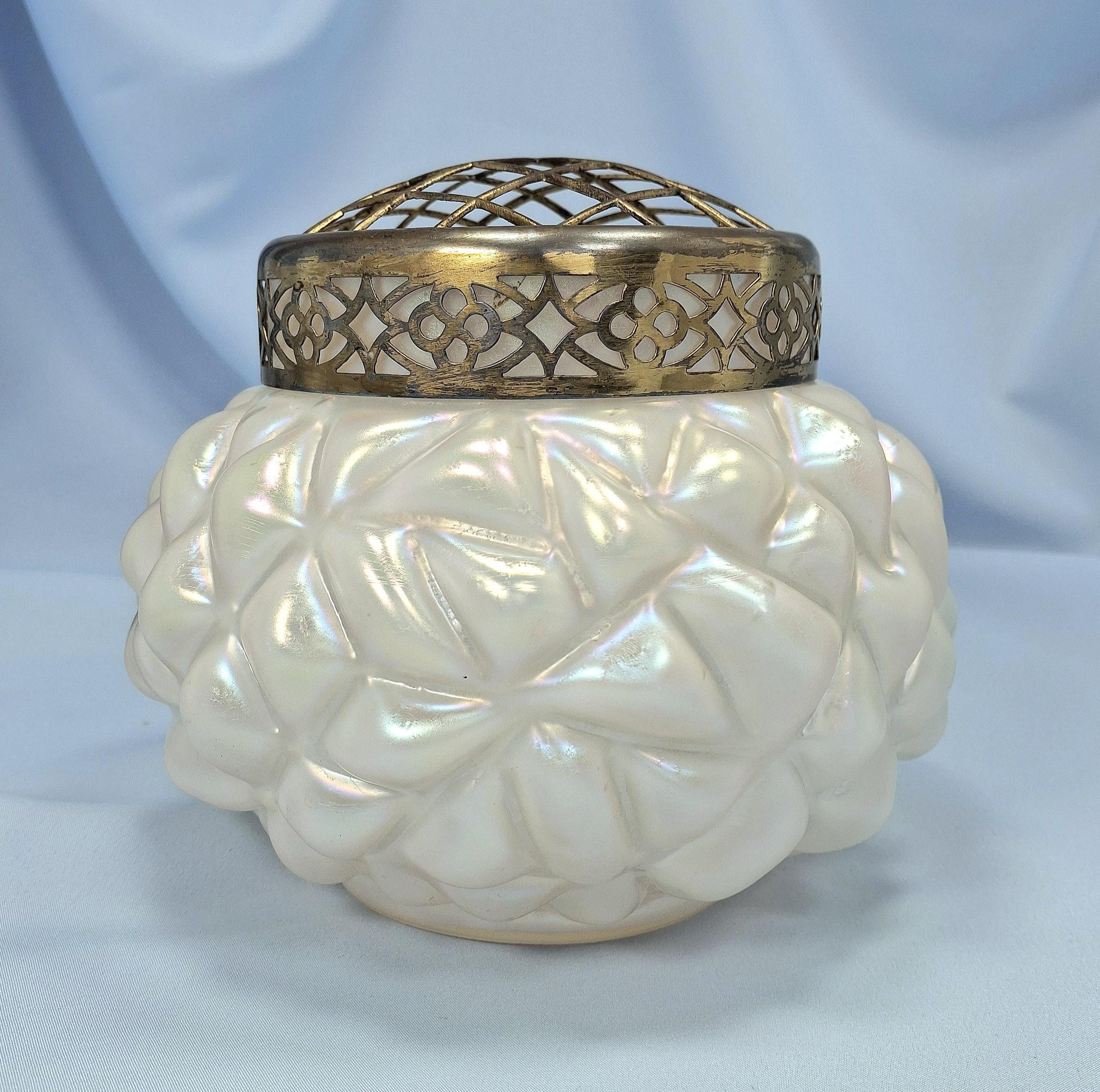 Rare Big Rose Bowl, Kralik Bohemian Art Glass Vase & Flower Frog, circa 1900. Antique — image 8