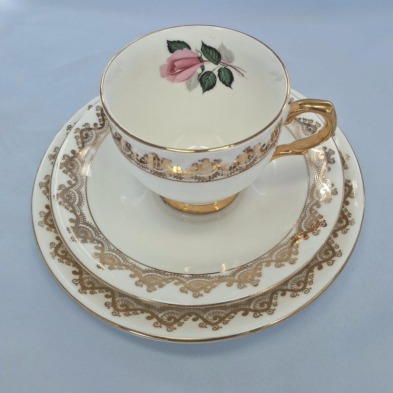 Vintage Taylor & Kent England Tea Set, Pink Rose Bone China, 15-Piece Cottagecore Floral image 4
