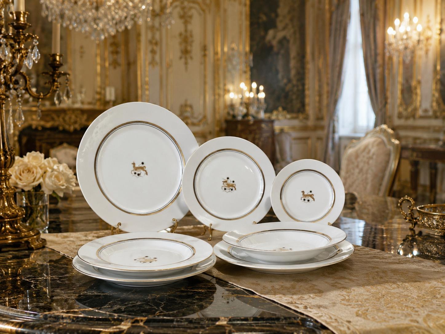 Royal Copenhagen Plates (50-pieces) Arno Malinowski 1925, Danish Art Deco Gilded Porcelain Set