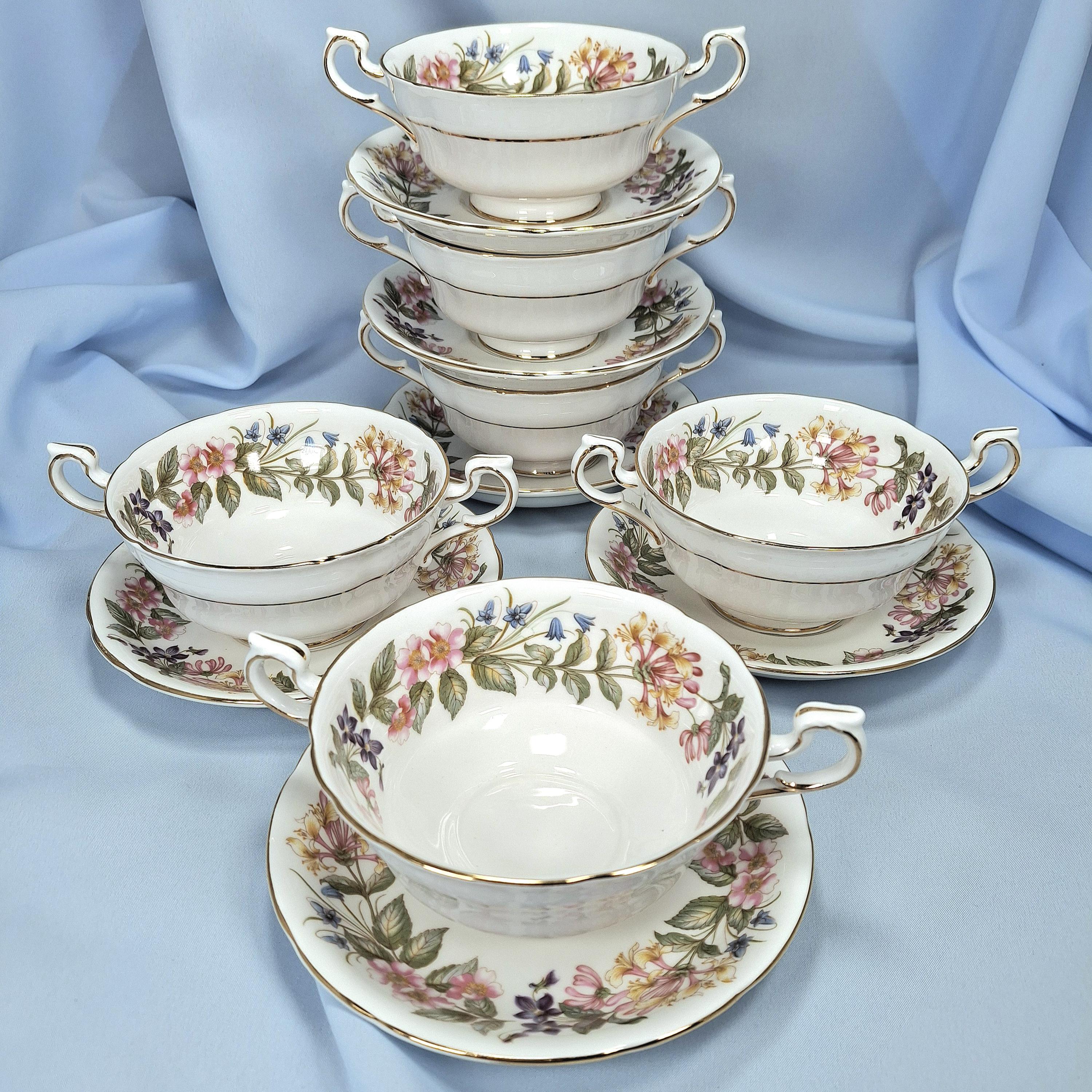 Vintage Paragon Bone China Soup Bowl & Saucer: Country Lane Honeysuckle Design — image 2