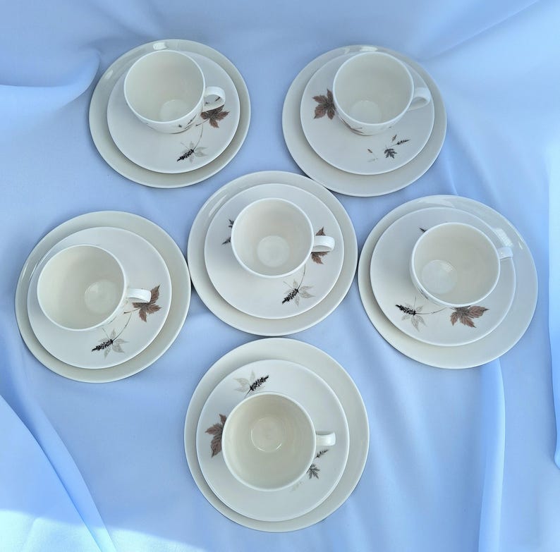 Vintage Royal Doulton Tumbling Leaves Kaffee-Set, Bone China, England. 19teilig Bild 17