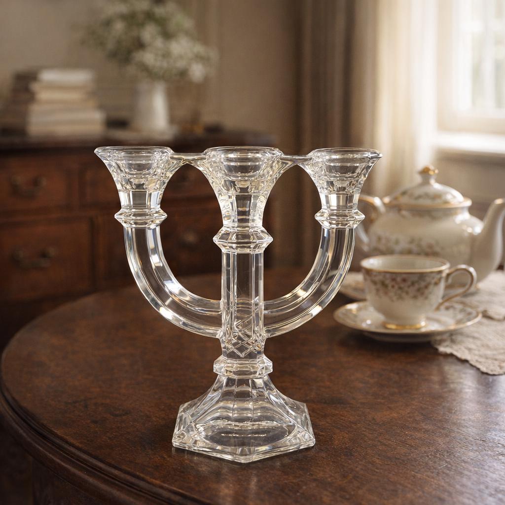 Villeroy & Boch Mozart Crystal Candelabra, 3 Arm Candle Holder