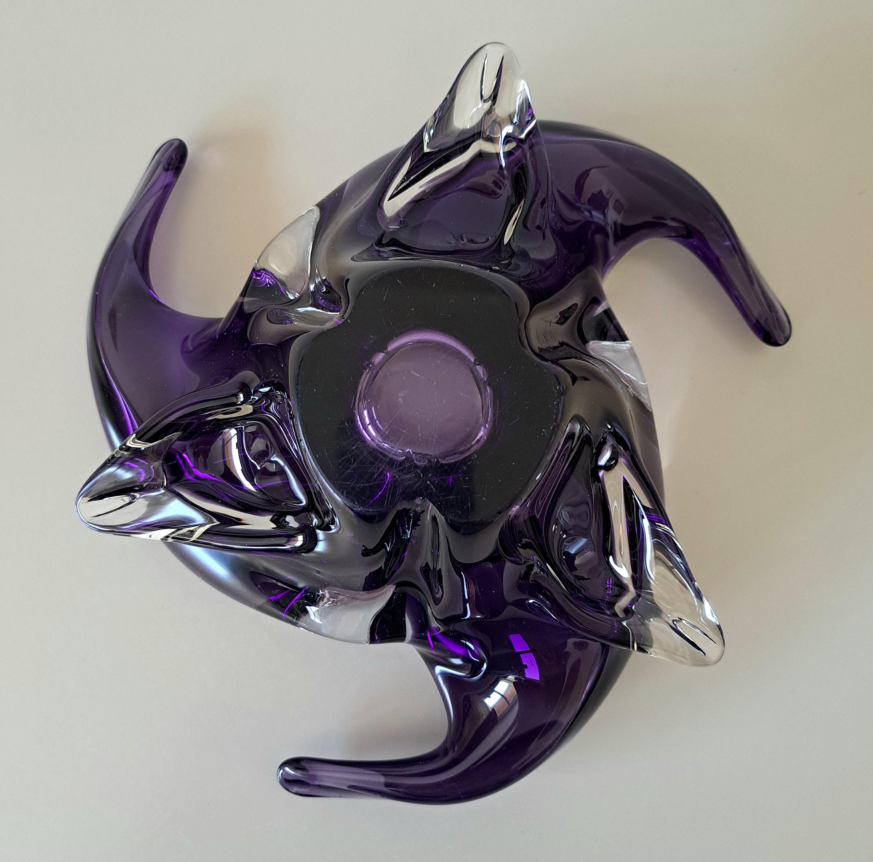 Vintage Amethyst Purple Freeform Art Glass Centerpiece Bowl, European Hand-Blown Sculptural Glass — image 10