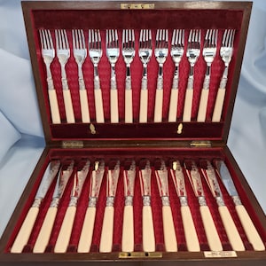 Vintage Fish Cutlery Set - Silver Cuff/ Silver Plate/ Faux Bone, WHALKER & HALL SHEFFIELD, English