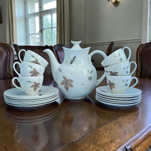 Vintage Royal Doulton Tumbling Leaves Kaffee-Set, Bone China, England. 19teilig Bild 1