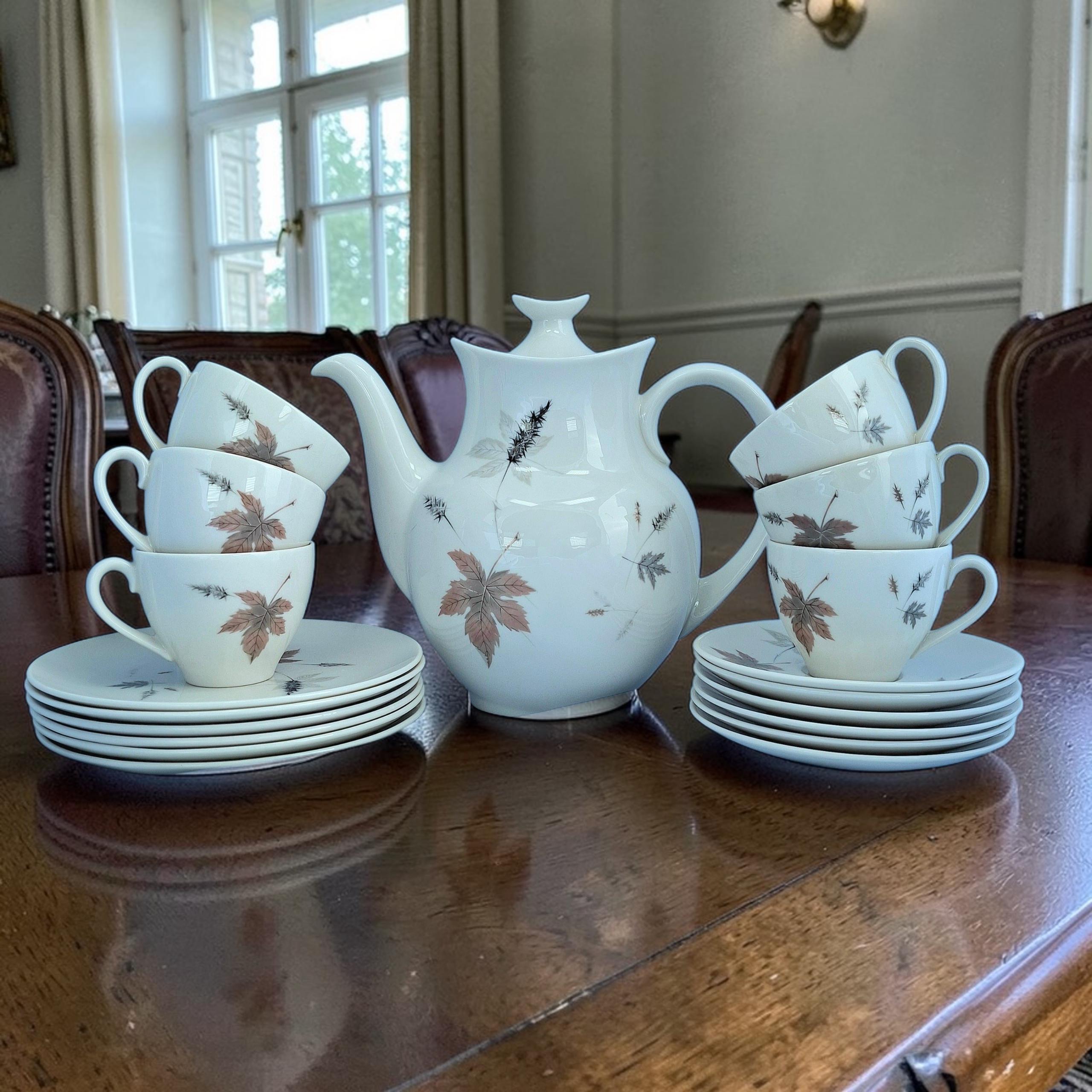 Vintage Royal Doulton Tumbling Leaves Coffee set, Bone China, England. 19 Pieces