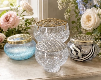 Vintage Rose Kristallschale mit Deckel - geschliffenes Glas Herzstück