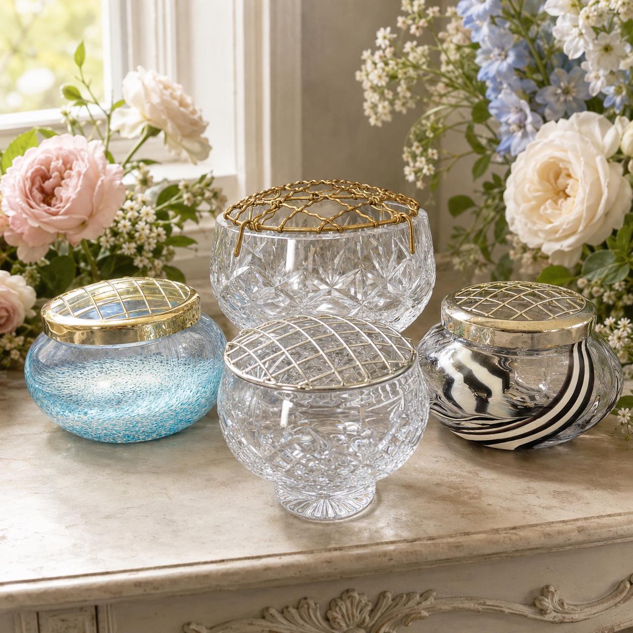 Vintage Crystal Rose Bowl with Lid - Cut Glass Centerpiece