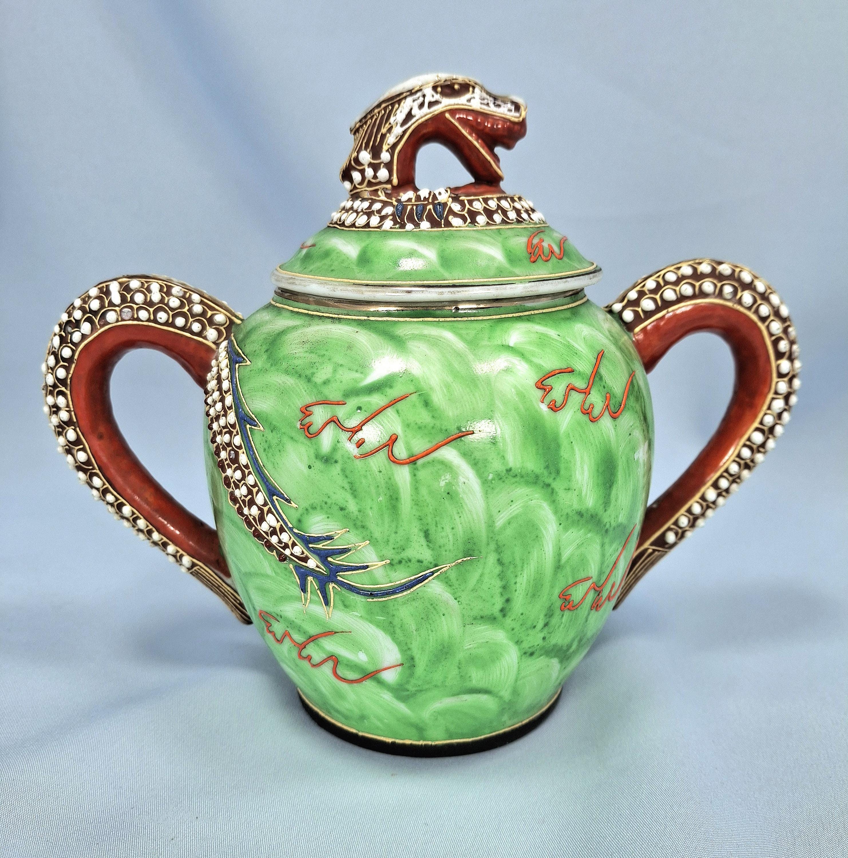 Vintage Japanese Dragonware Kutani Moriage Hand Painted Tea Set: Teapot and Sugar Bowl — image 9