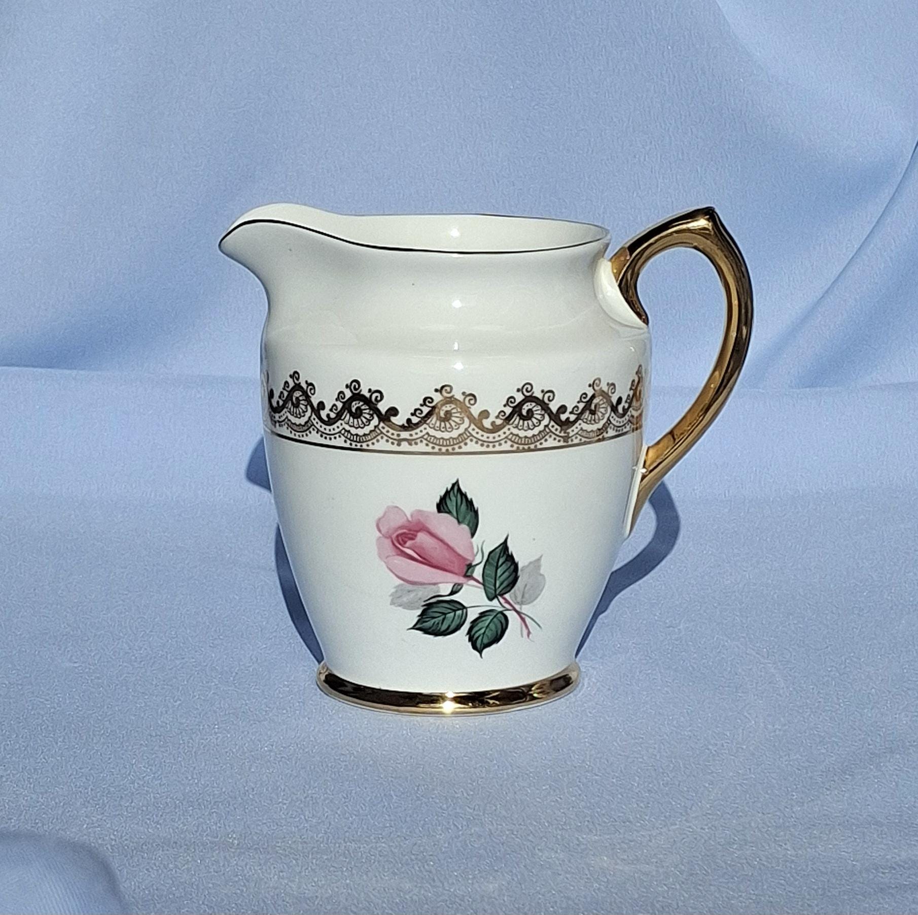 Vintage Taylor & Kent England Tea Set, Pink Rose Bone China, 15-Piece Cottagecore Floral — image 5