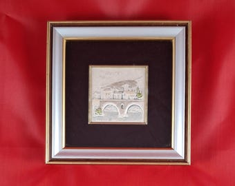 Vintage Sterling Silver Italy Painting: Framed Wall Art, Hand-Painted