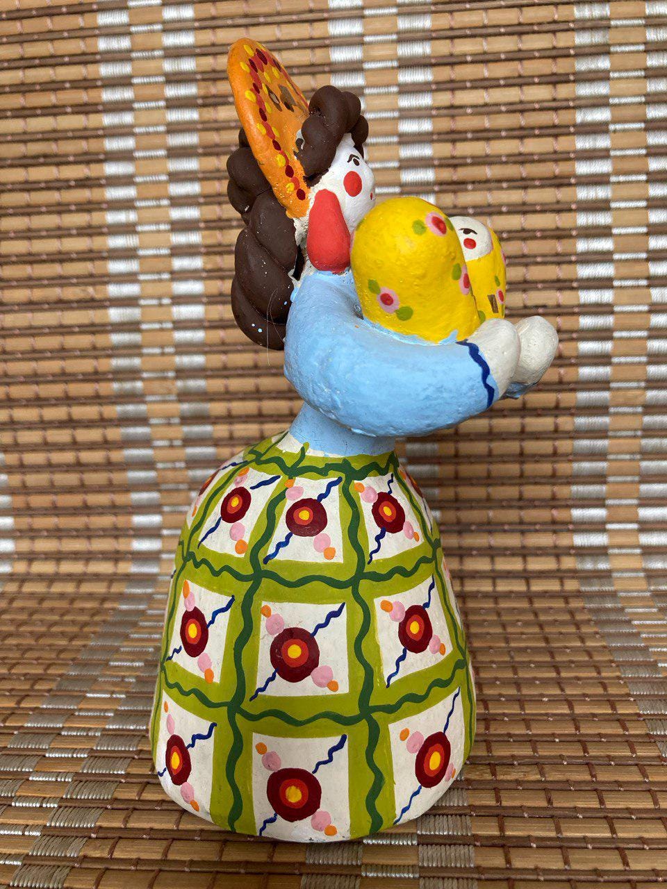 Hand Painted Dymkovo Clay Figurine – Nursemaid with Two Infants — image 3