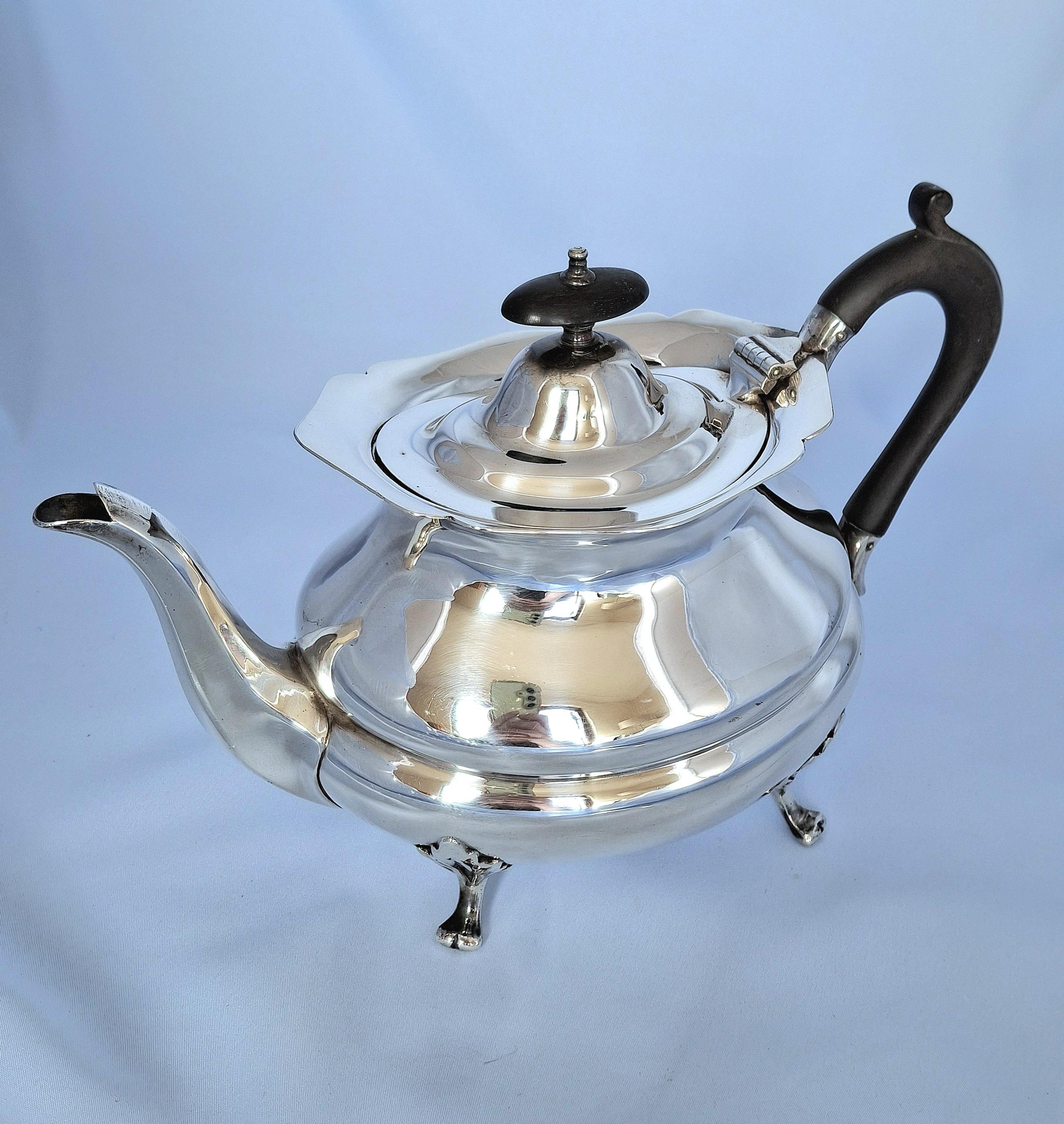 Antique Silver Plated Teapot, Sugar Bowl, Creamer Set: Sheffield 1913 — image 2