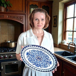 Antique Flow Blue Transferware Platter: Brown Westhead Moore 'Teutonic' Pattern image 1