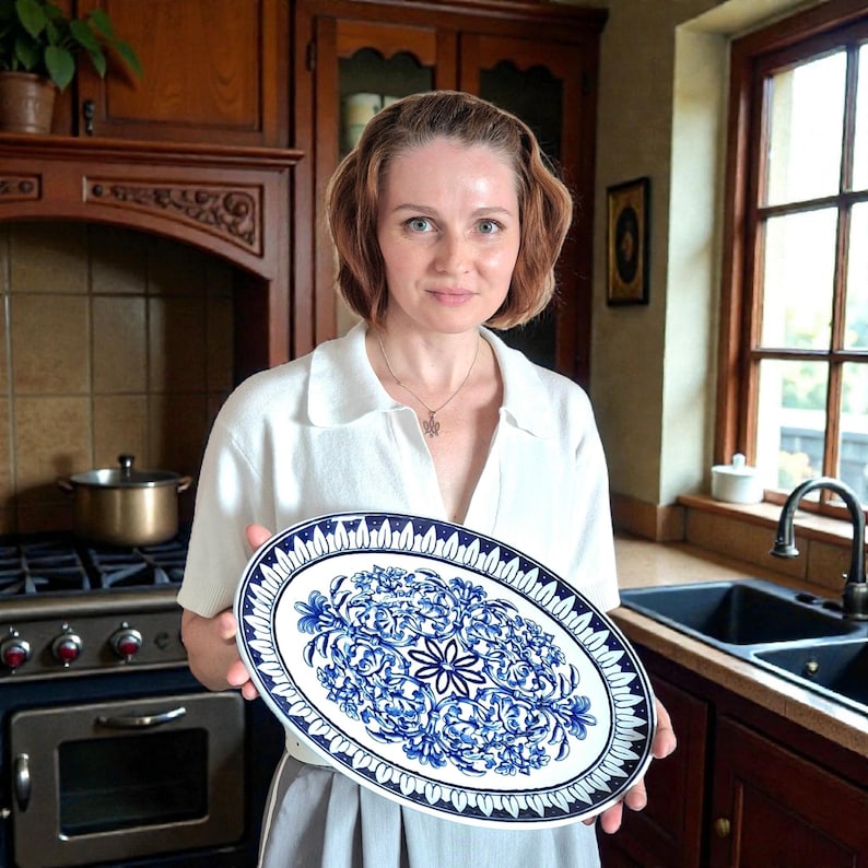 Antique Flow Blue Transferware Platter: Brown Westhead Moore 'Teutonic' Pattern image 1