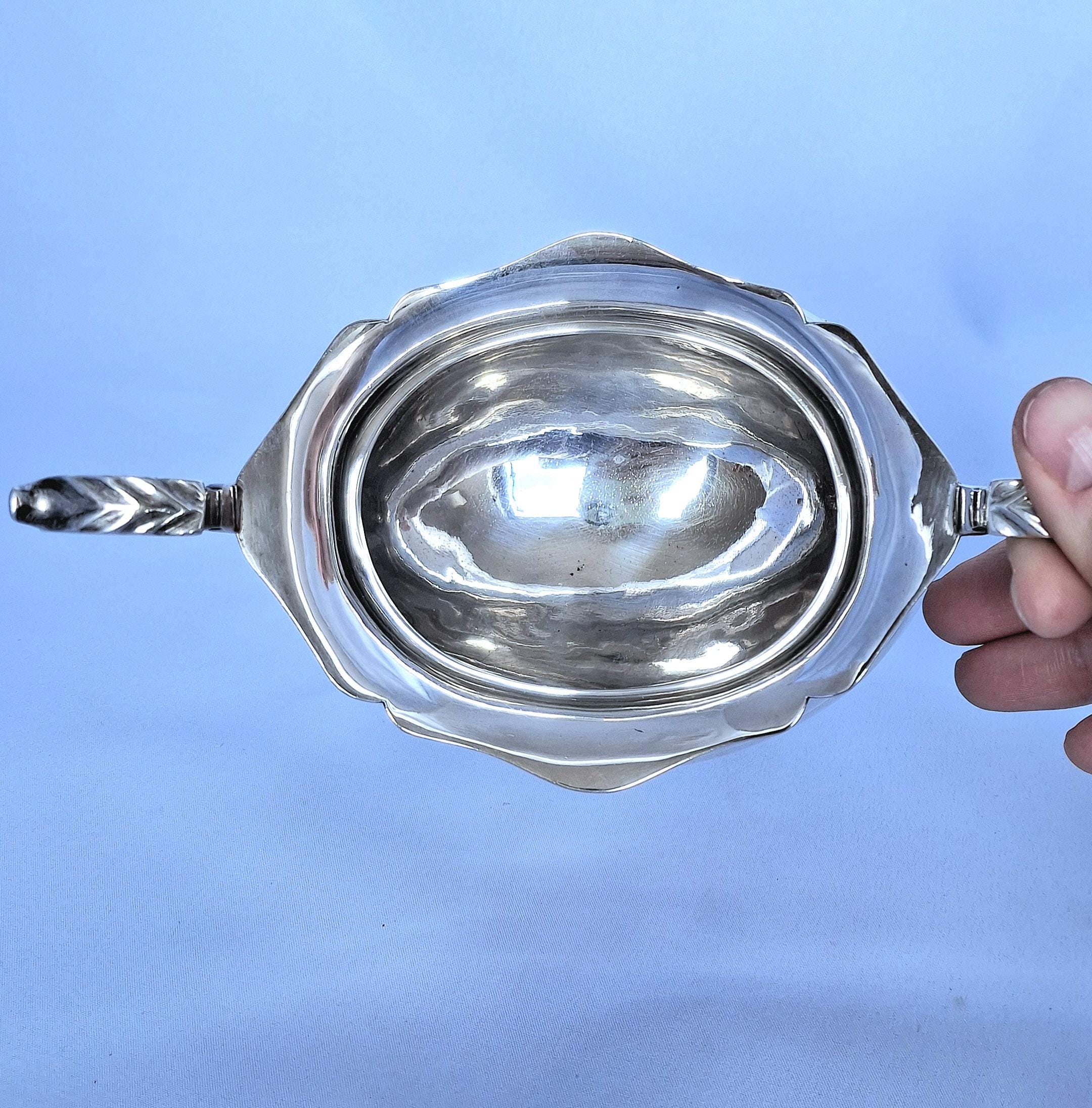 Antique Silver Plated Teapot, Sugar Bowl, Creamer Set: Sheffield 1913 — image 10