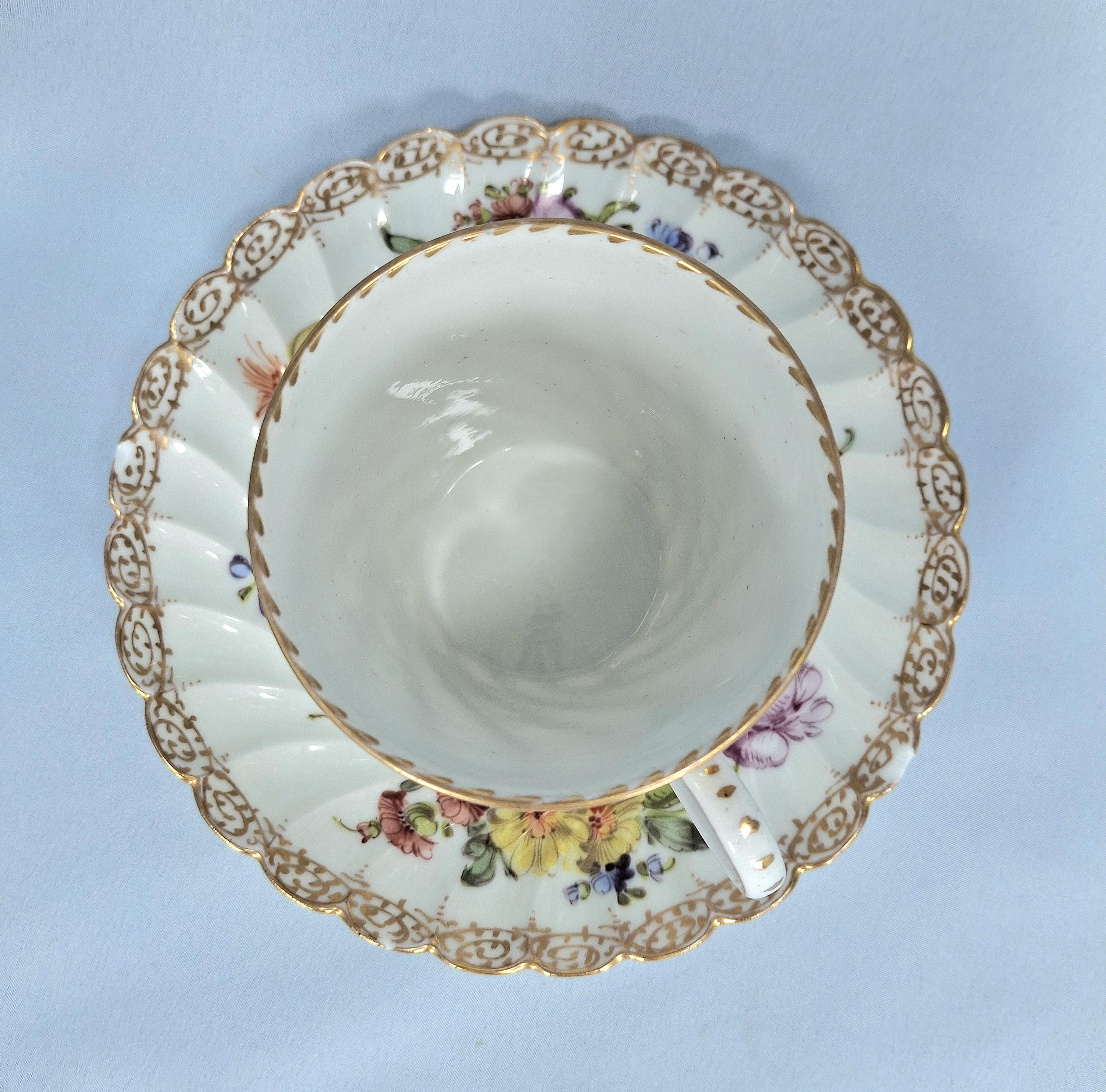 Antique Dresden Porcelain Cup and Saucer: Handpainted Floral Sprays — image 5