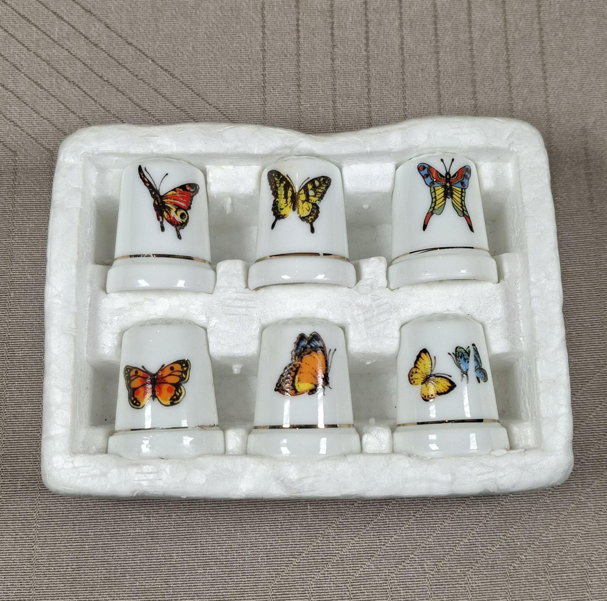 Vintage Thimbles Set 6 pcs Butterfly pattern, thimbles collectors, display unique rare thimble