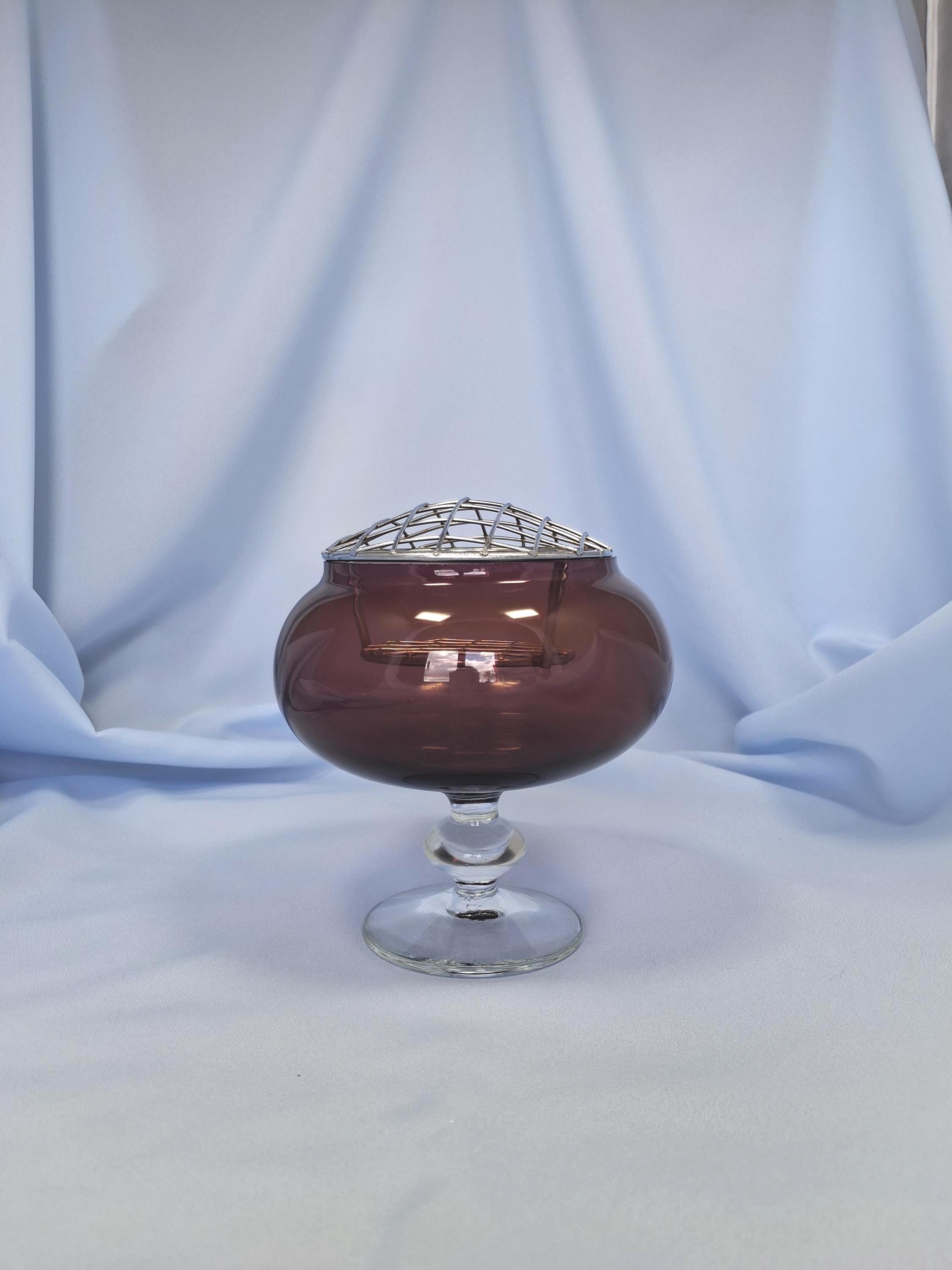 Vintage Amethyst Glass Rose Bowl, Pedestal Posy Vase — image 9