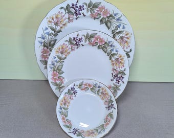 Vintage Paragon Teller - Set im Country Lane-Geißblatt-Design