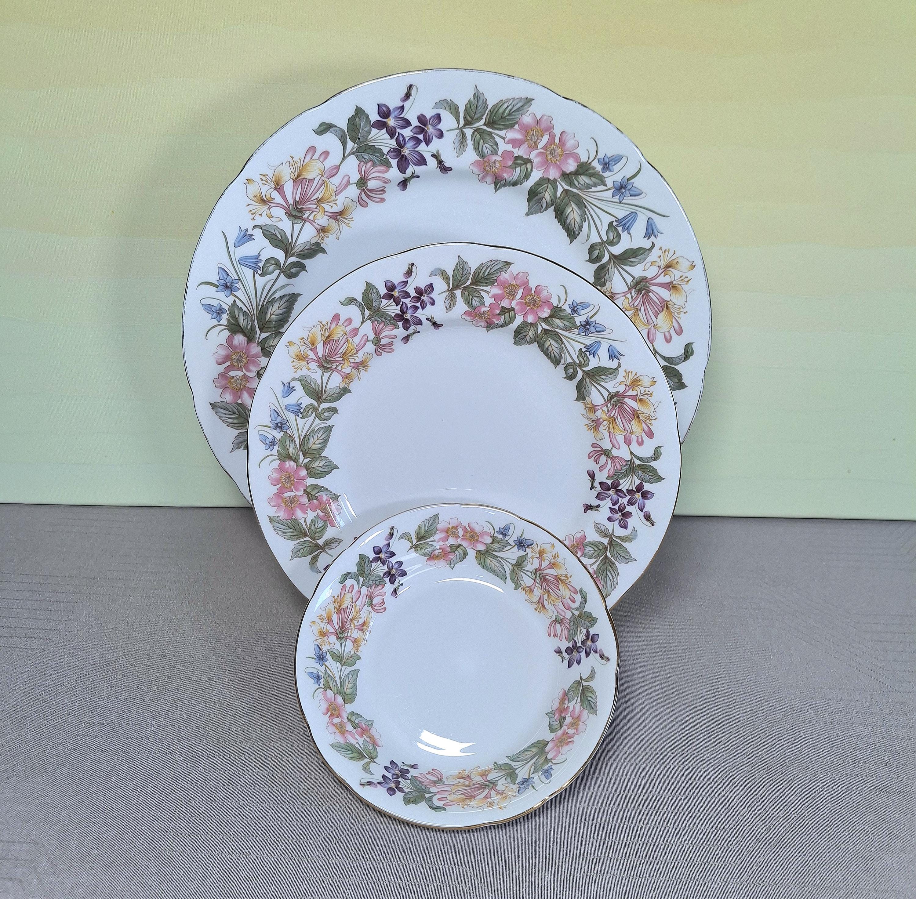 Vintage Paragon Bone China Plate Set: Country Lane Honeysuckle Design
