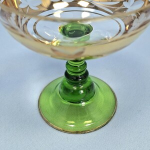Vintage E & A Böckling Dessert Glasses Set of 2 Green Stem Gold Lustre Floral Coupe Cups image 4