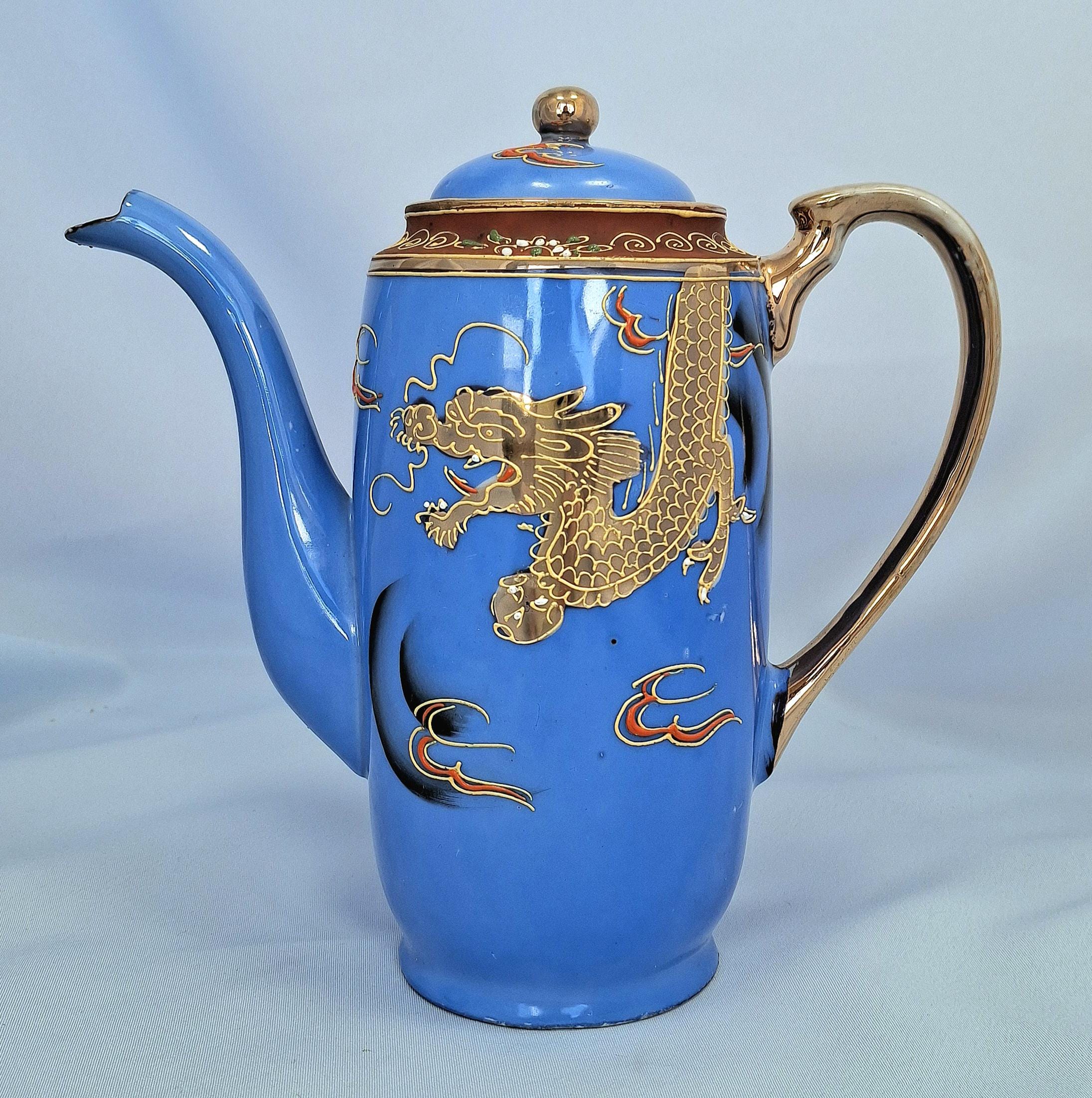 Antique Japanese Tea Coffee Set: Hand-Painted Coloured Enamel, Porcelain, Golden Dragon — image 7