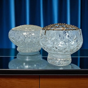 Vintage Crystal Rose Bowl with Lid - Cut Glass Centerpiece