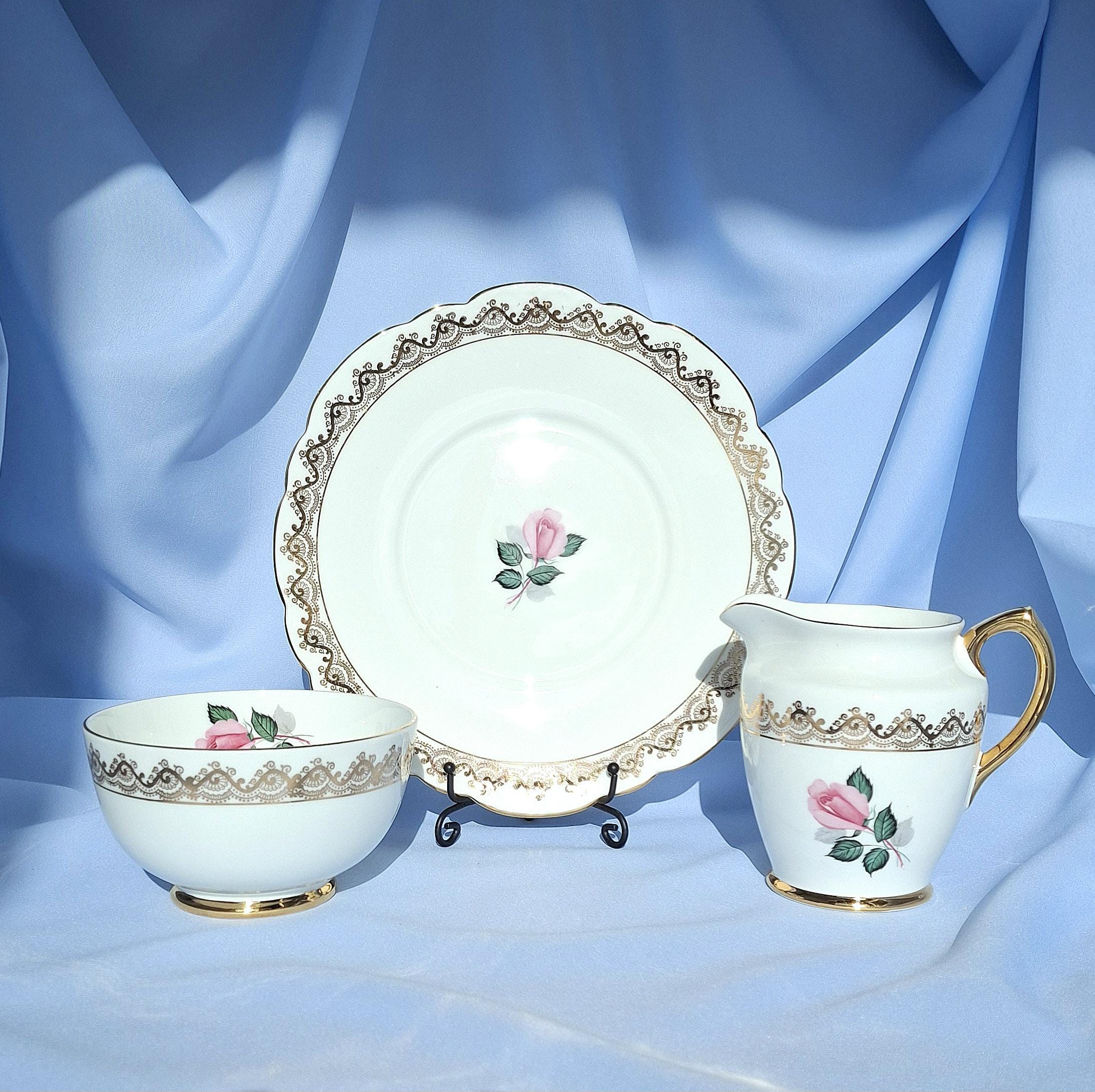 Vintage Taylor & Kent England Tea Set, Pink Rose Bone China, 15-Piece Cottagecore Floral — image 3