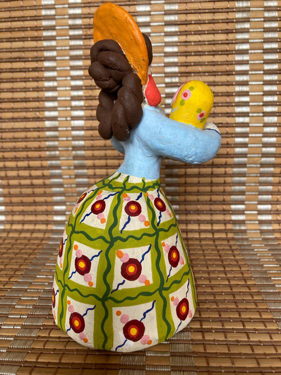 Hand Painted Dymkovo Clay Figurine – Nursemaid with Two Infants — image 5