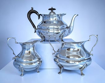 Antikes versilbertes Teekännchen, Zuckerdose, Milchkännchen Set: Sheffield 1913