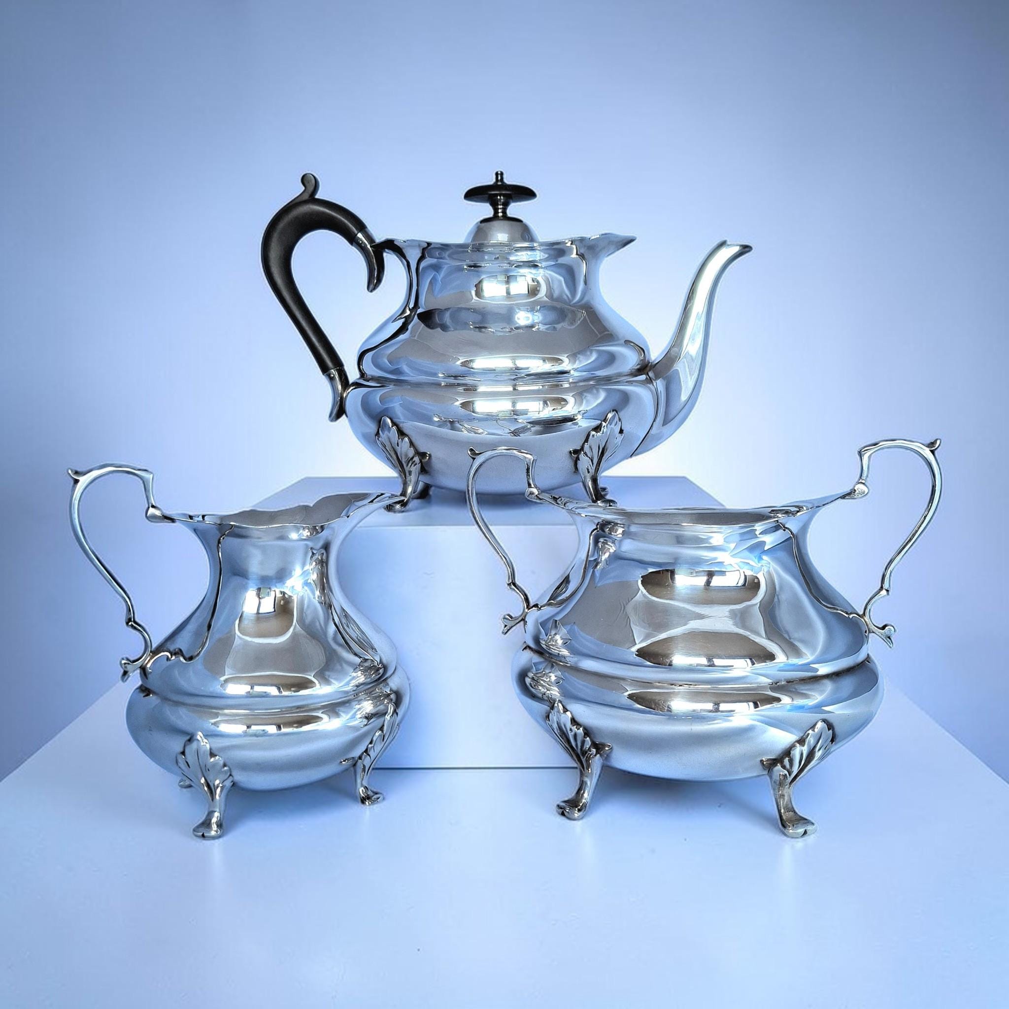 Antique Silver Plated Teapot, Sugar Bowl, Creamer Set: Sheffield 1913