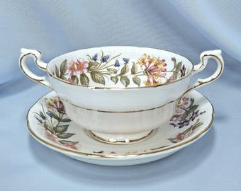 Vintage Paragon Bone China Suppenschüssel & Unterteller: Country Lane Geißblatt-Design