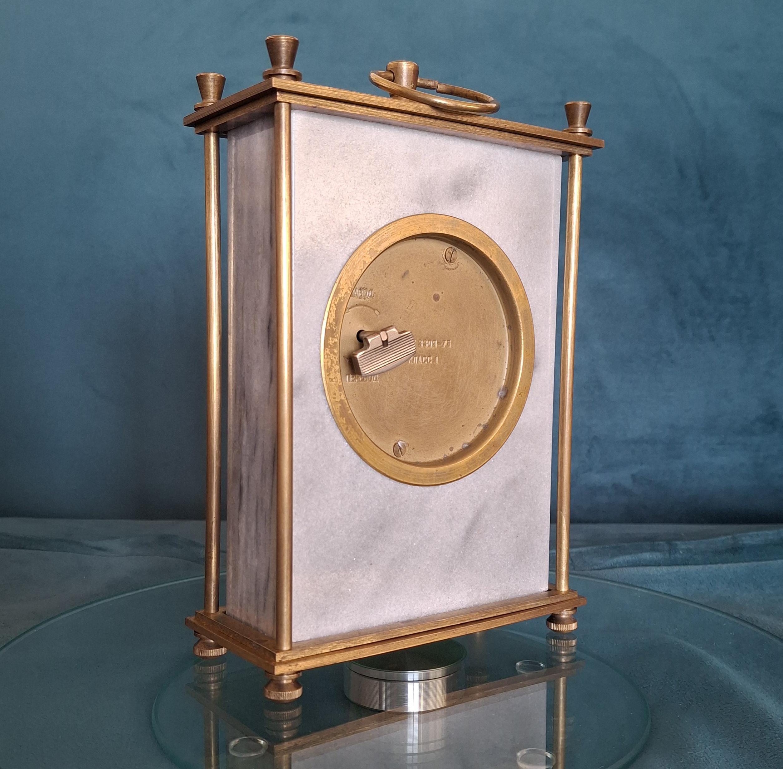 Vintage Molnija Mantel Clock: Brass & Marble Desk Decor, USSR 1970s — image 5